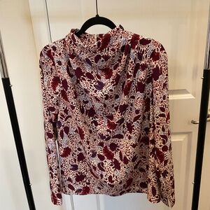 Ann Taylor Floral Cowl Neck Top Size S Tall, Plum Paisley Print